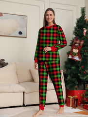 Plaid Print Christmas Pajama Set Long Sleeve Top & Pants Women's Sleepwear