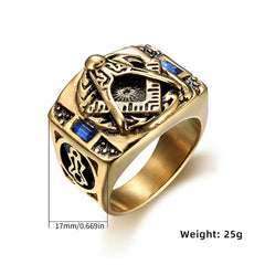 Vintage Stainless Steel Zircon Men's Alphabet Ring