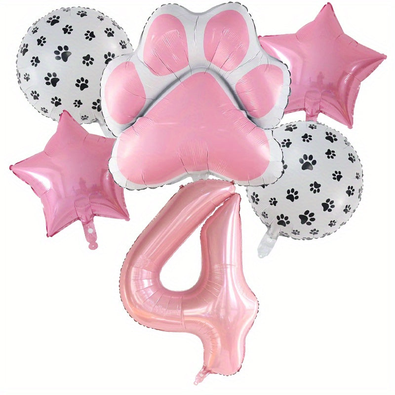 6pcs Dog Paw Bone Foil Balloons - Let's Pawty Balloon