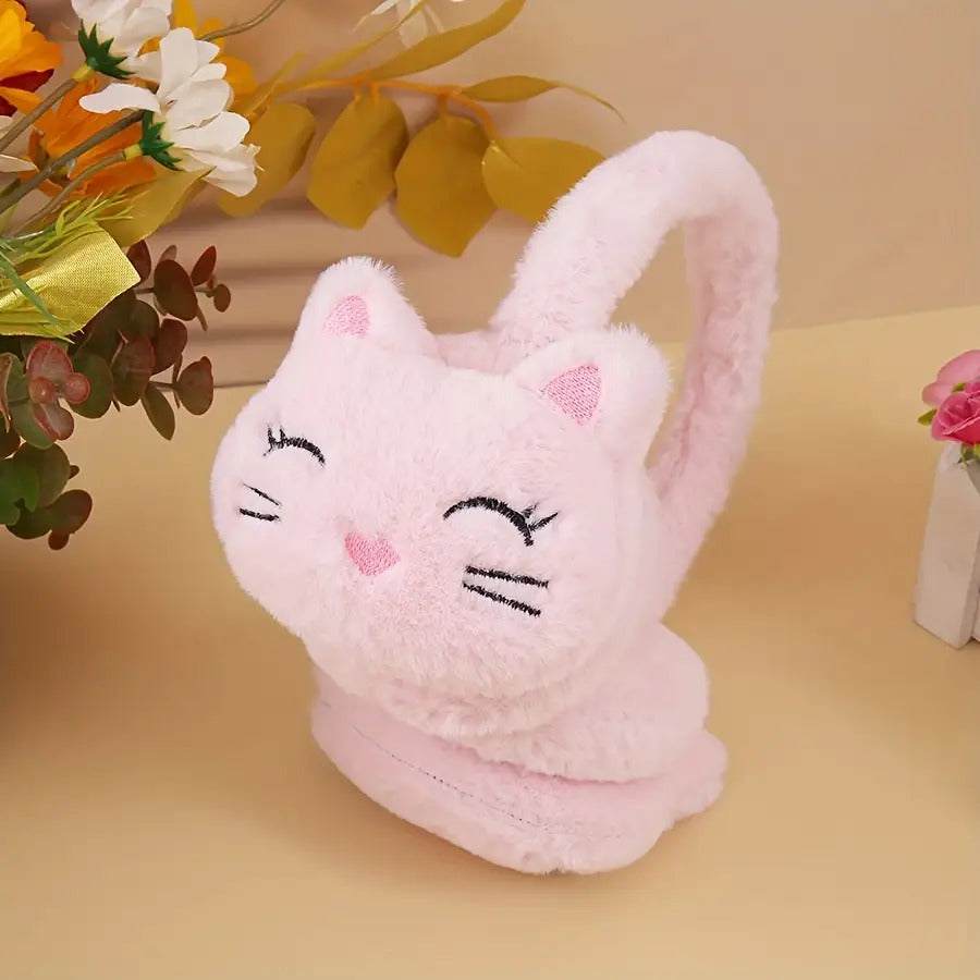 Plush Cat Ear Winter Hat with Retractable Ears Soft Pastel Colors