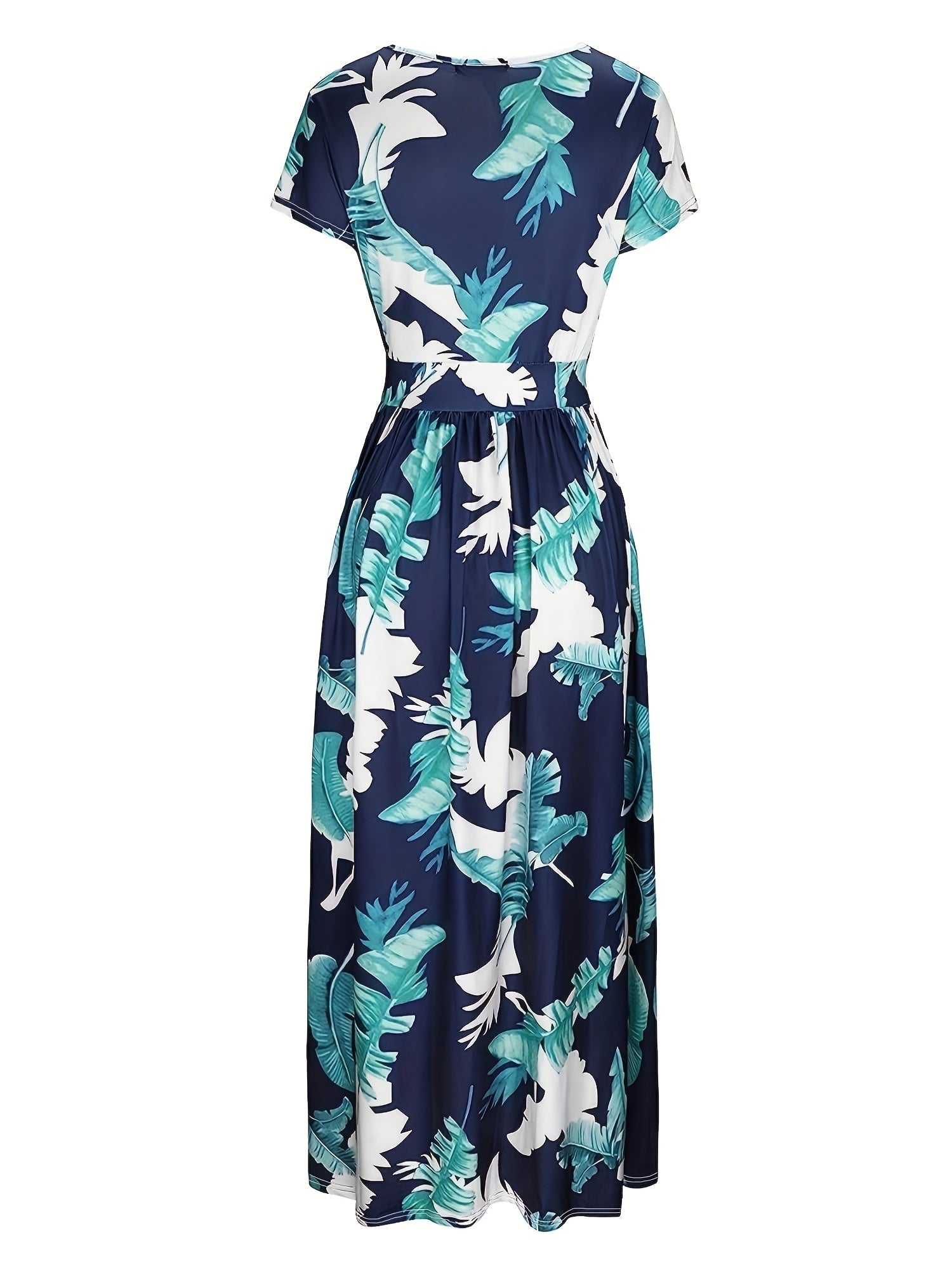  Tropical Print Short Sleeve Maxi Dress With Pockets