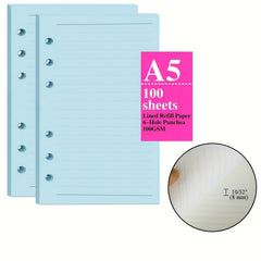 A5 Filler Paper 6 Hole Punched 100gsm Lined 100 Sheets