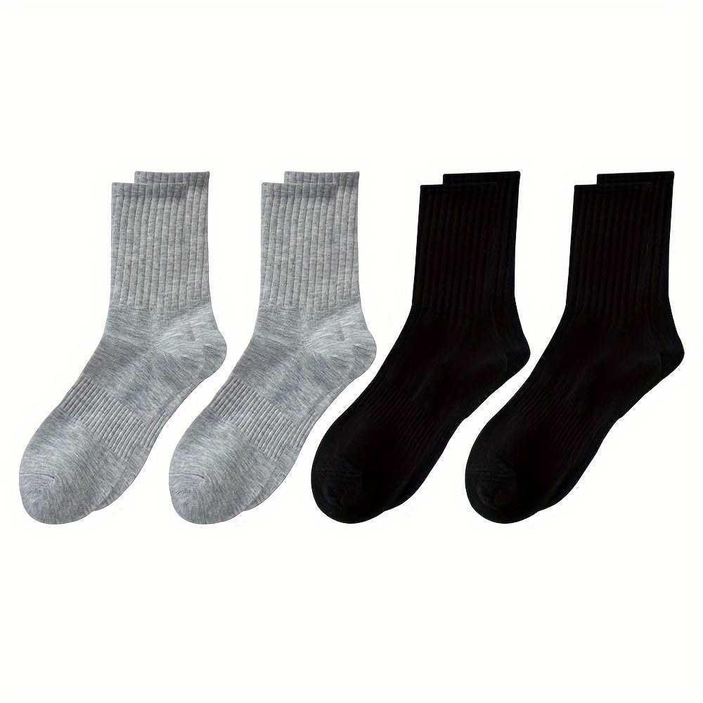 4 Pairs Solid Mid Tube Socks Breathable Women's Stockings