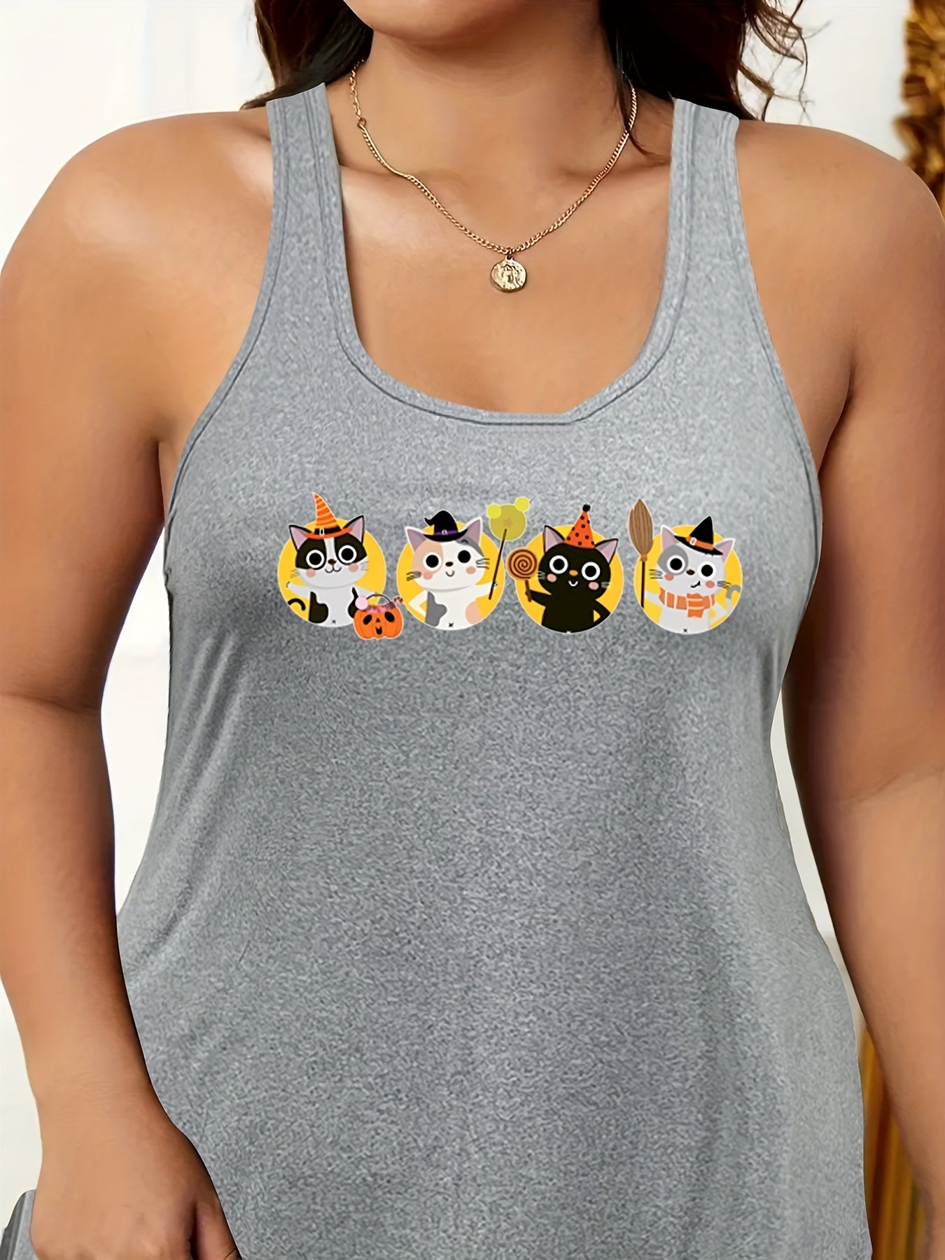  Halloween Cat Print Nightdress Women's Tank Sleep Dress