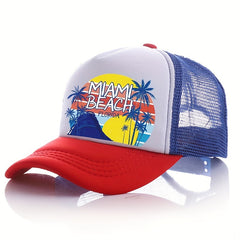 Unisex Breathable Adjustable Baseball Cap with Beach and Letter Embroidery