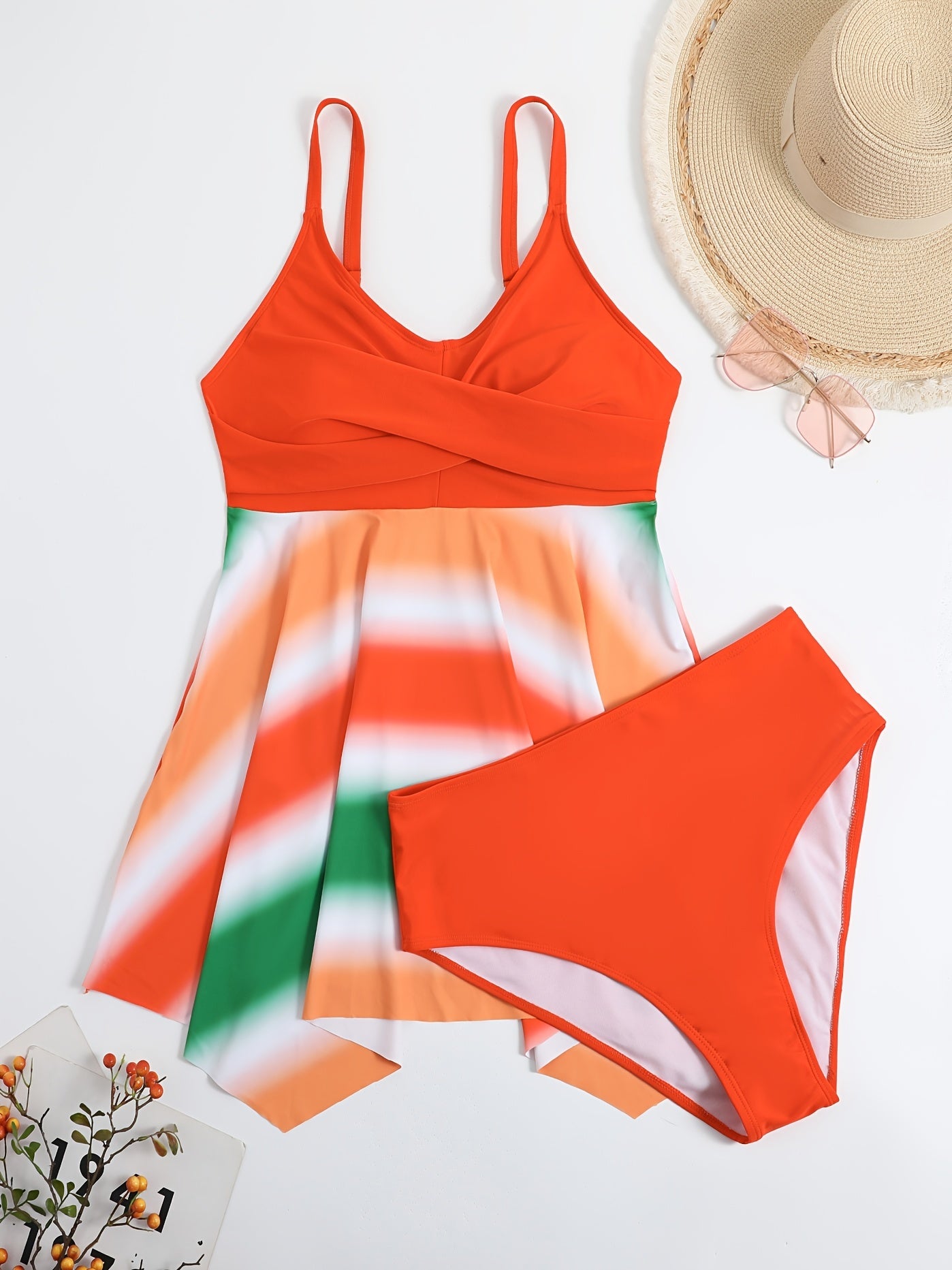  Vacay Swimsuit Set Women's Plus Strip Wrap Dress & Panty 2pcs
