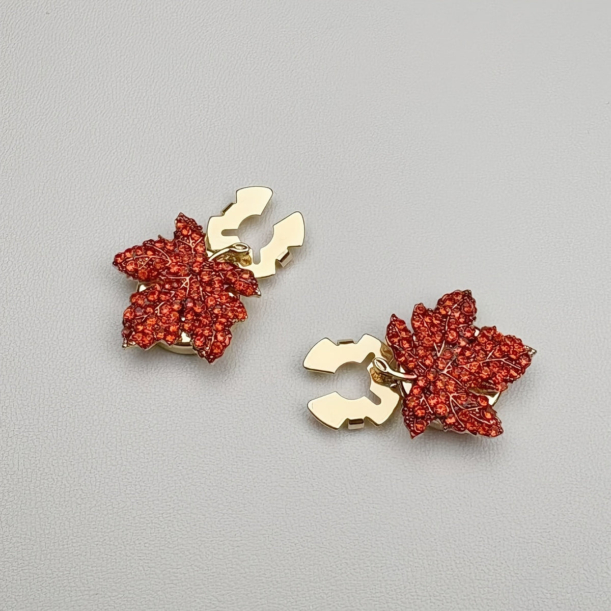2pcs Red Maple Leaves Rhinestone Button Covers for Shirts