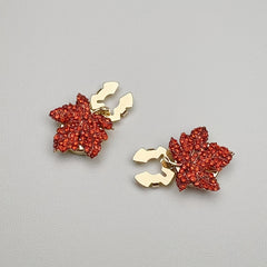 2pcs Red Maple Leaves Rhinestone Button Covers for Shirts