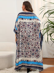  Boho Cover Up Dress Women's Plus Colorblock Floral Print Bat Sleeve V