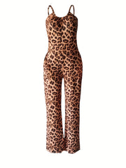 Leopard Print Wide Leg Cami Jumpsuit Sleeveless Casual Spring Summer