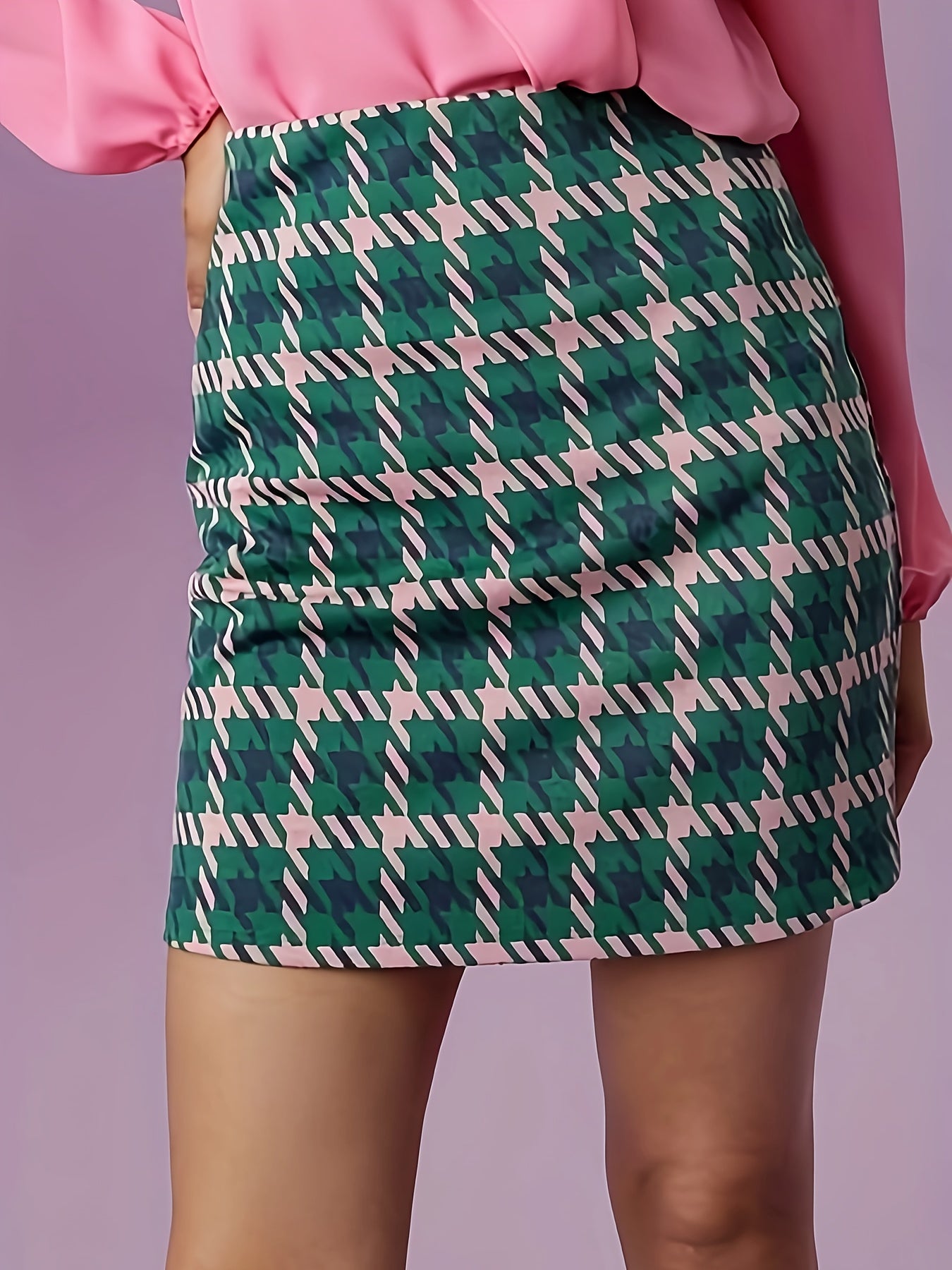  Retro Houndstooth Print High Rise Mini Skirt