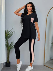 Casual 2pc Set V Neck Tee & Long Pants Outfit Women's Clothing