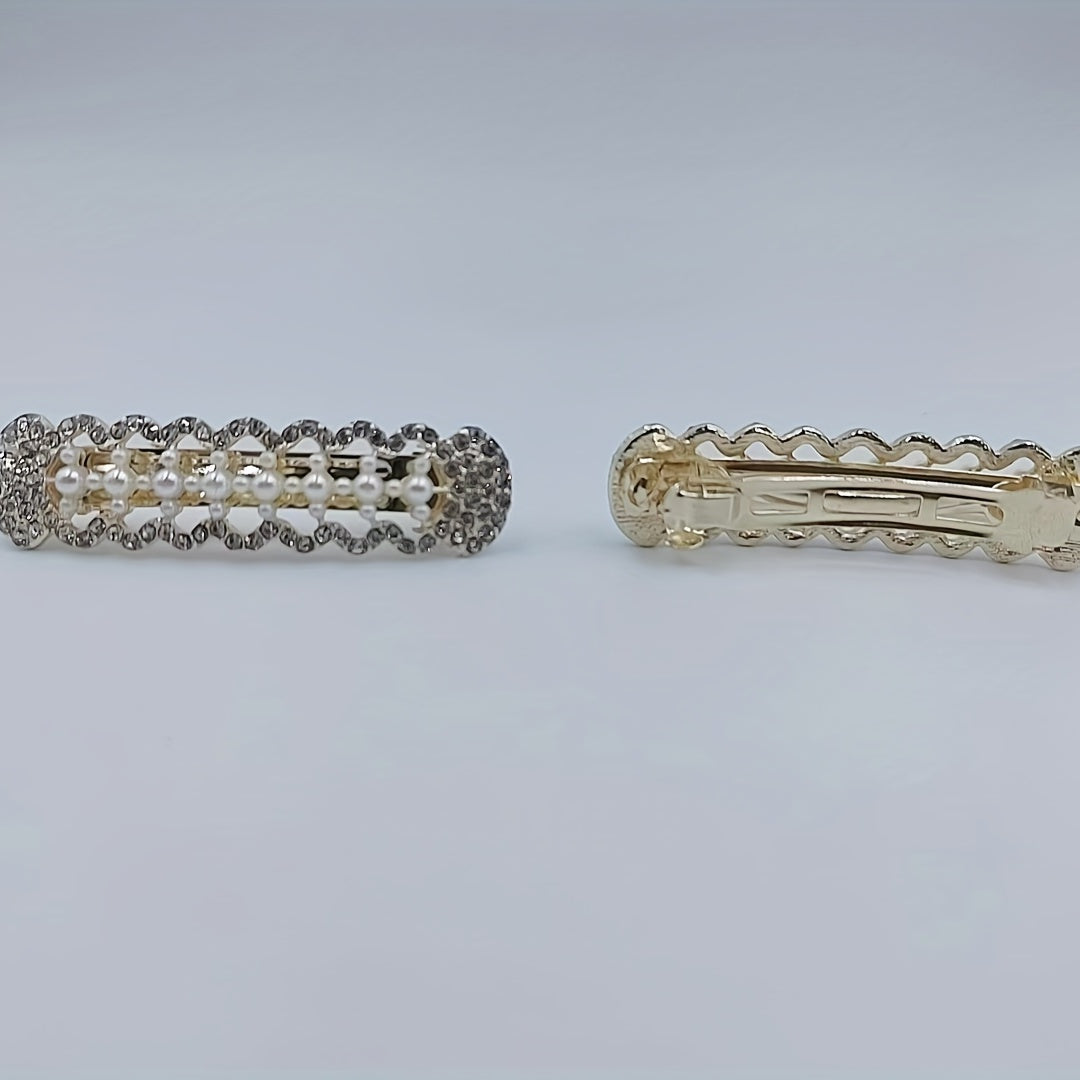 Geometric Hair Clip French Barrette Faux Pearl Rhinestone Hairpin