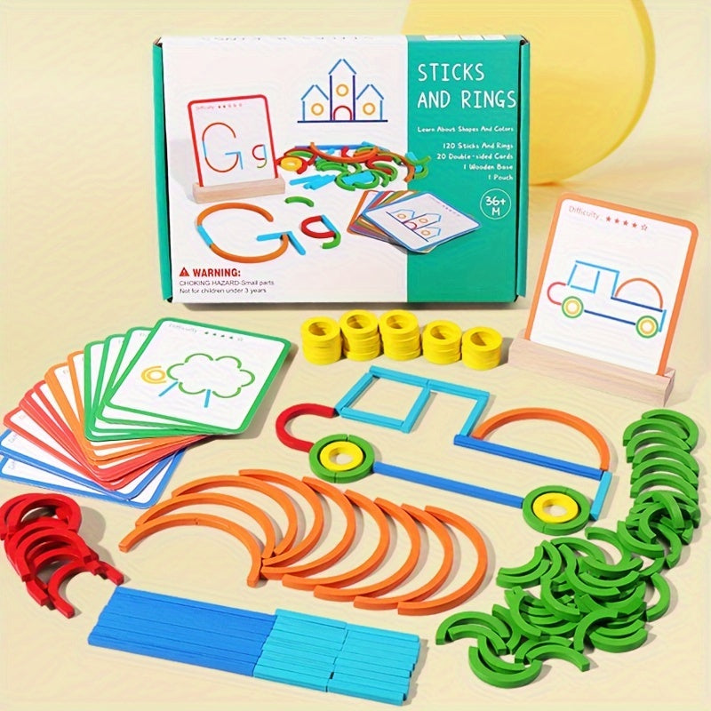 Wooden Geometric Jigsaw Puzzle Building Blocks Toy Set