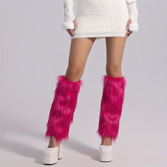 Solid Fuzzy Leg Warmers Knee High Socks Women's Stockings