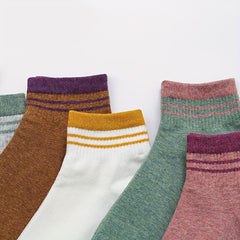 6 Pairs Striped Short Socks Lightweight Sports Stockings