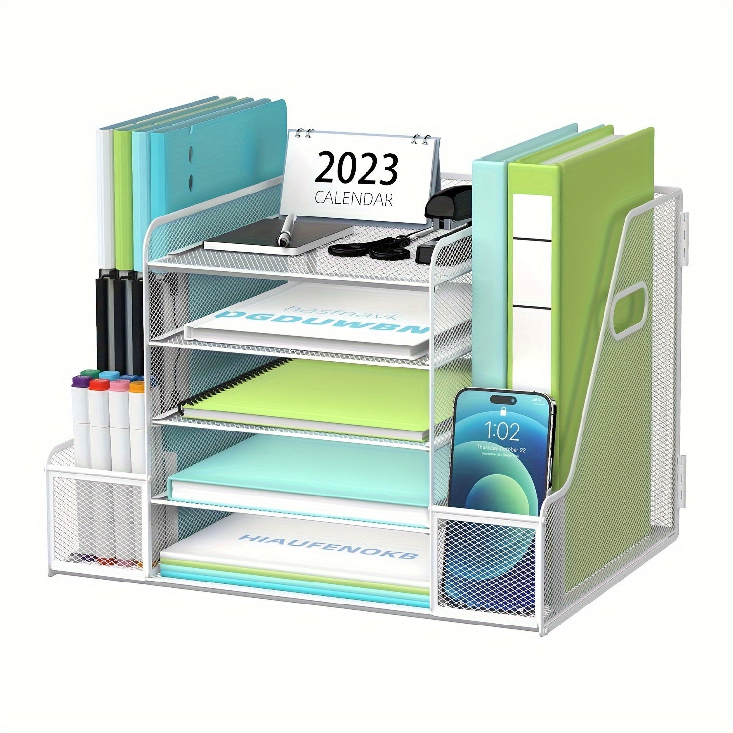 5 Tier Paper Letter Tray Organizer with Journal Clip
