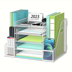 5 Tier Paper Letter Tray Organizer with Journal Clip