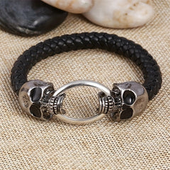 Men's Skull Braided Leather Gothic Bracelet