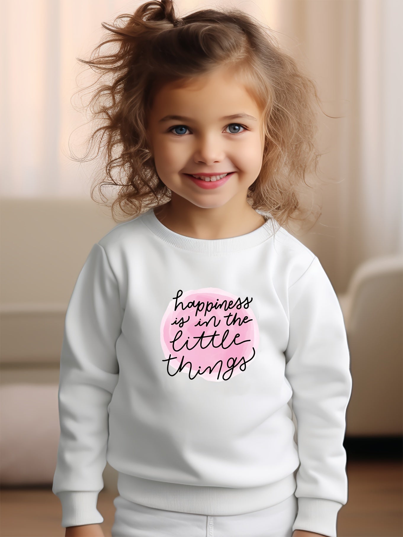 Girls Letters Pattern Crew Neck Long Sleeve Sweatshirt