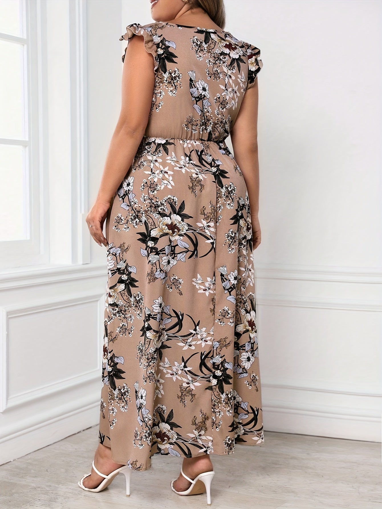  Floral Print Maxi Dress V Neck Butterfly Sleeve