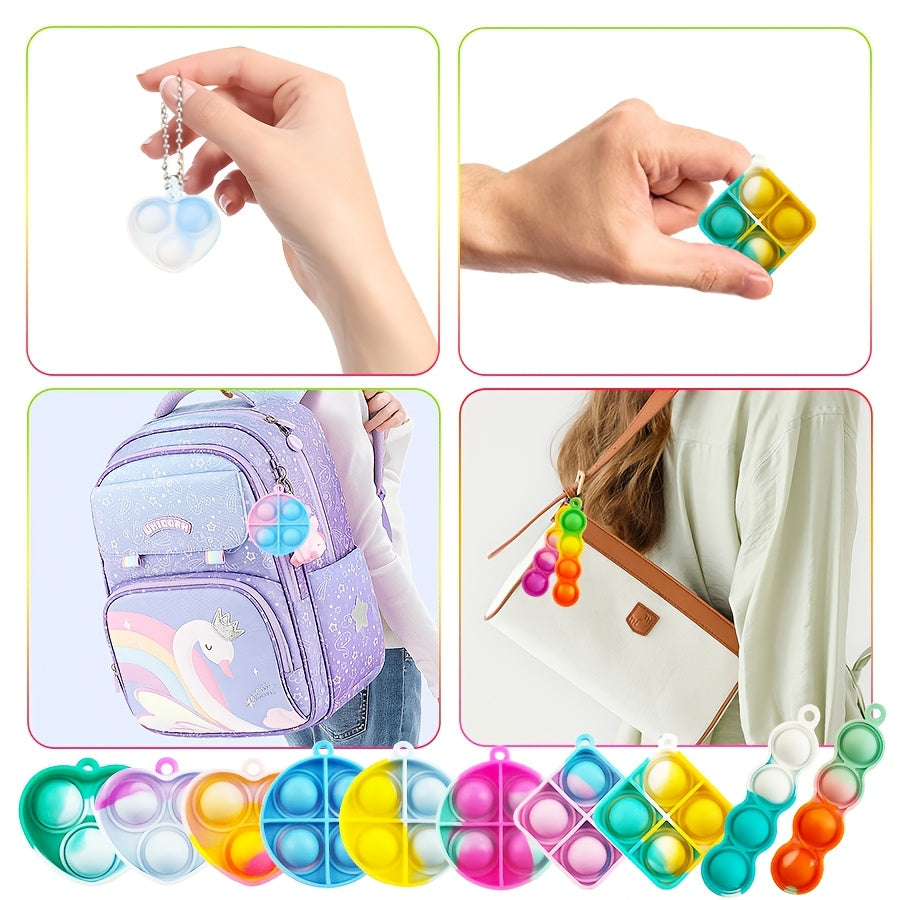 8pcs Mini Pop Keychains Assorted Shapes Fidget Toys for Kids