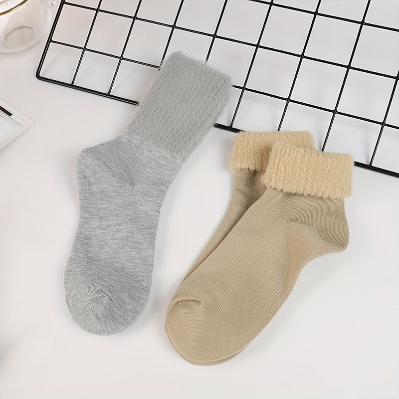 5 Pairs Fuzzy Solid Socks Warm Mid Tube Women's Stockings
