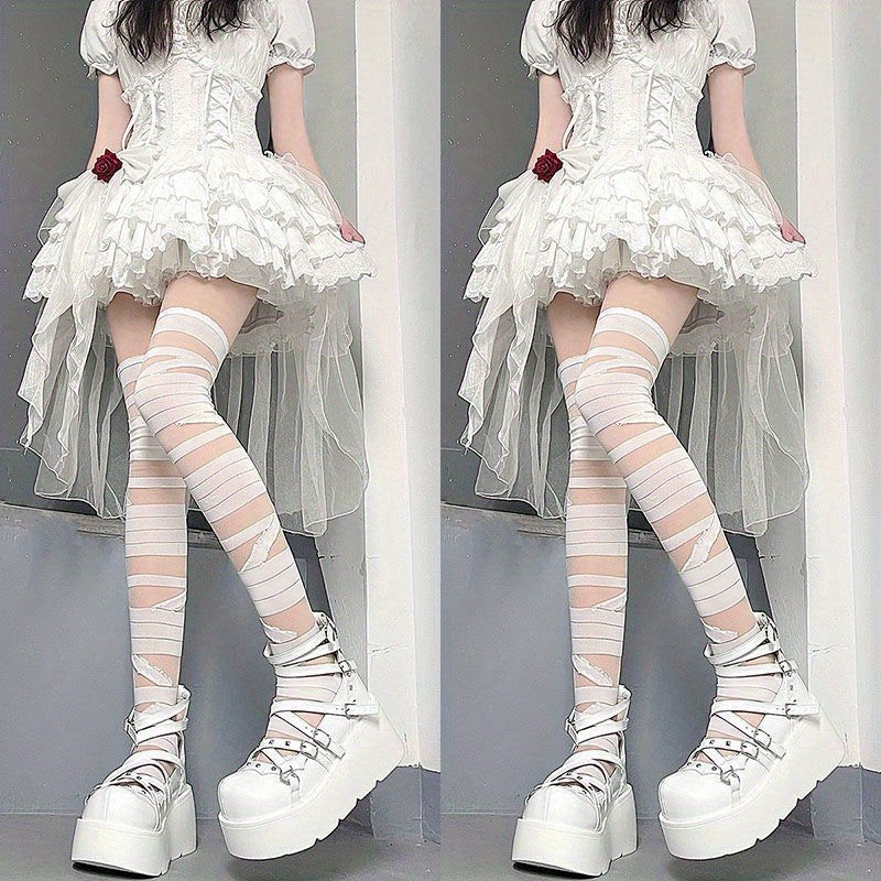 2 Pairs Strappy Over The Knee Socks Women's Stockings
