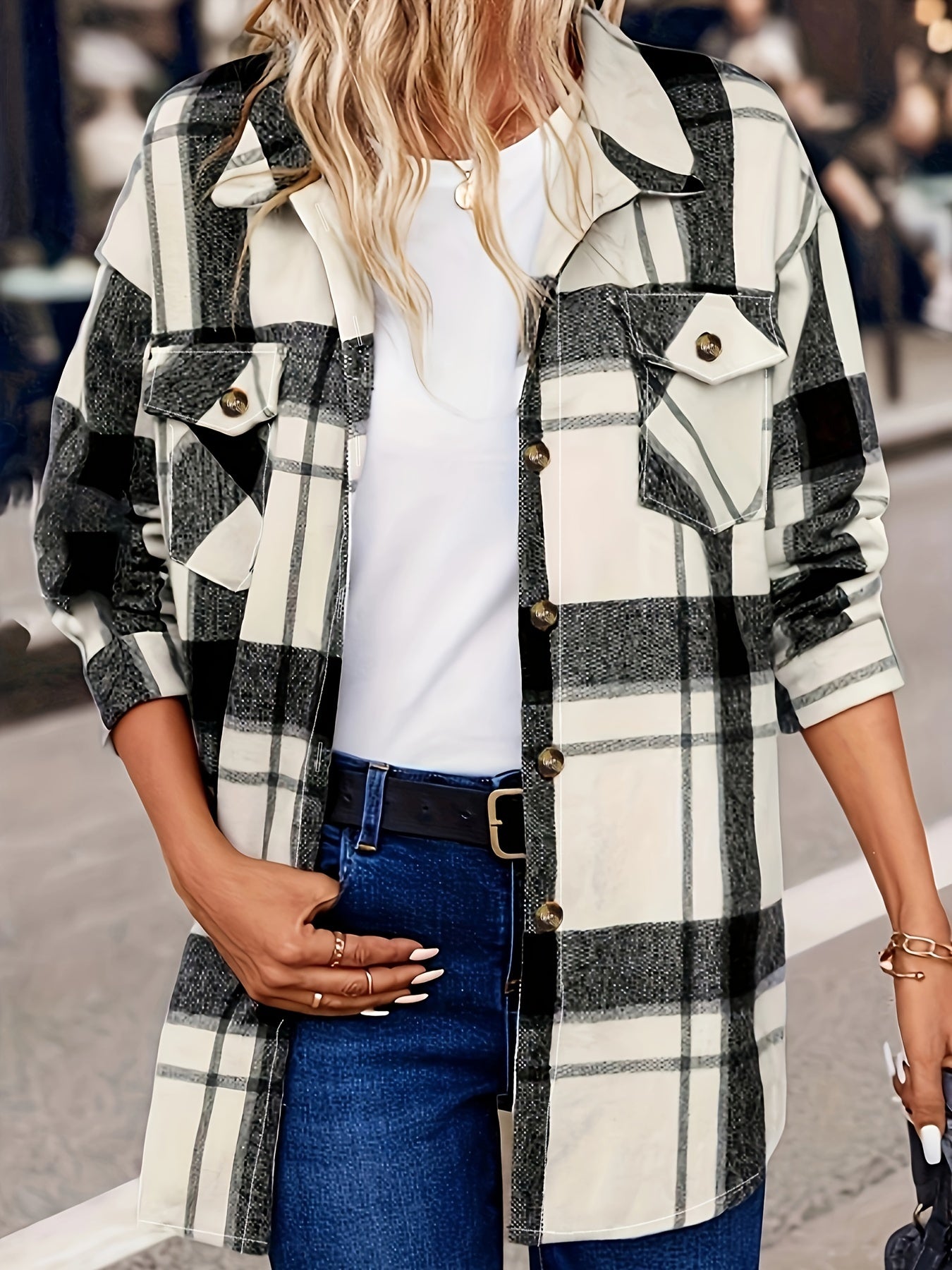  Plaid Print Long Sleeve Button Up Lapel Collar Shirt Top