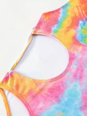 Girl's Tie Dye One piece Swimsuit Gradient Knotted Tankini