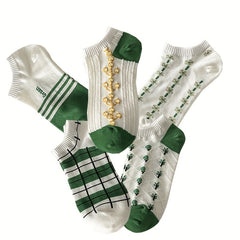 5 Pairs College Style Floral Print Ankle Socks Women's Stockings