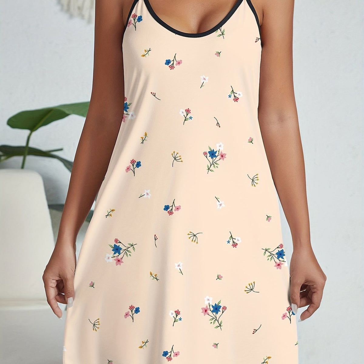 Floral Print Nightdress Spaghetti Strap Sleep Dress