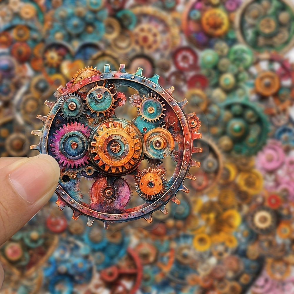 50pcs Steampunk Gears Waterproof Stickers Intricate Mechanical Self Adhesive