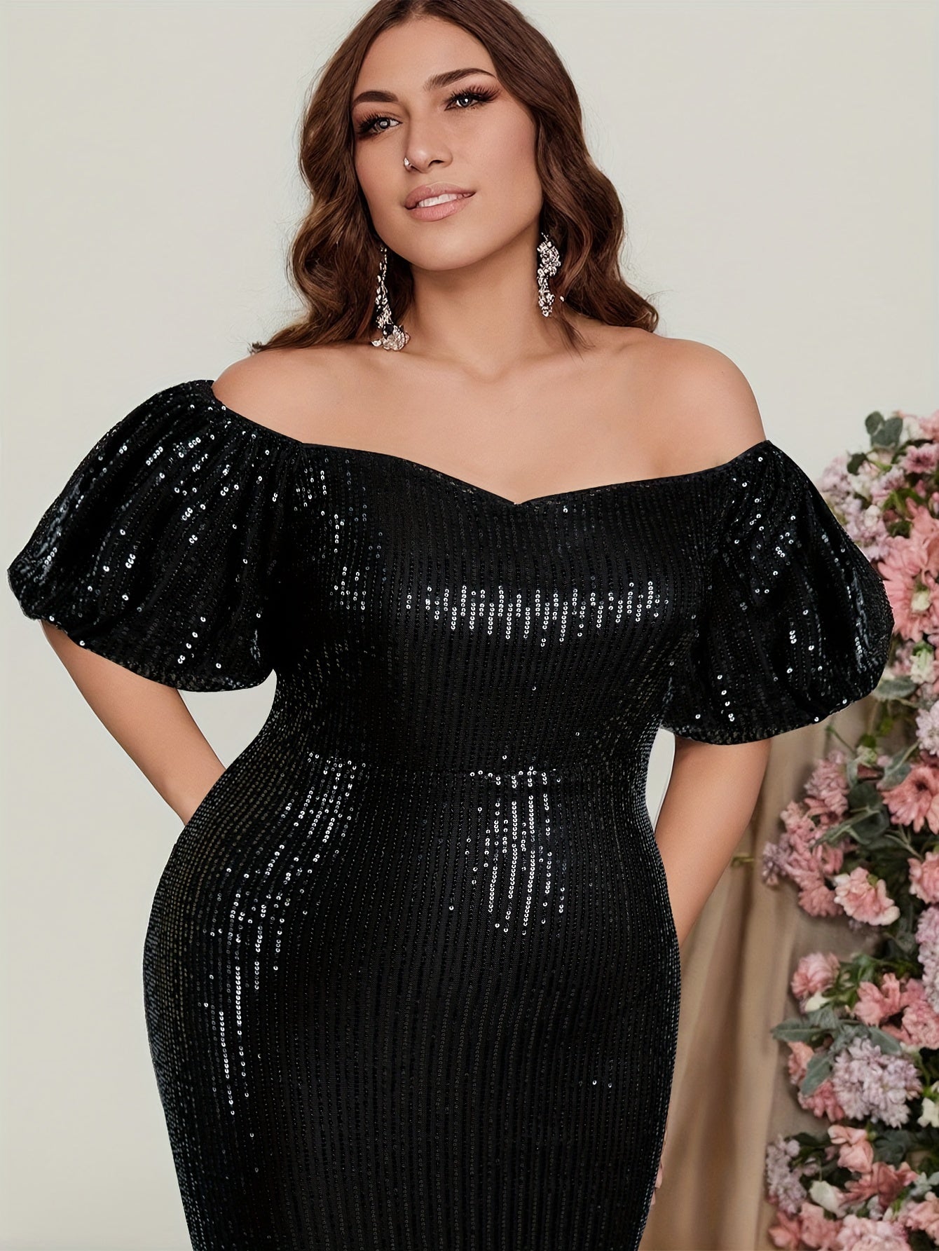  Off Shoulder Sequin Party Dress