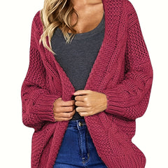  Casual Cardigan Solid Cable Knit Open Front Sweater