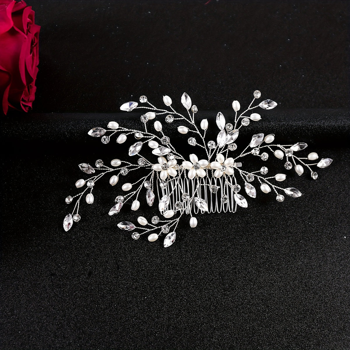 Elegant Bridal Hair Comb with Pearls and Rhinestones