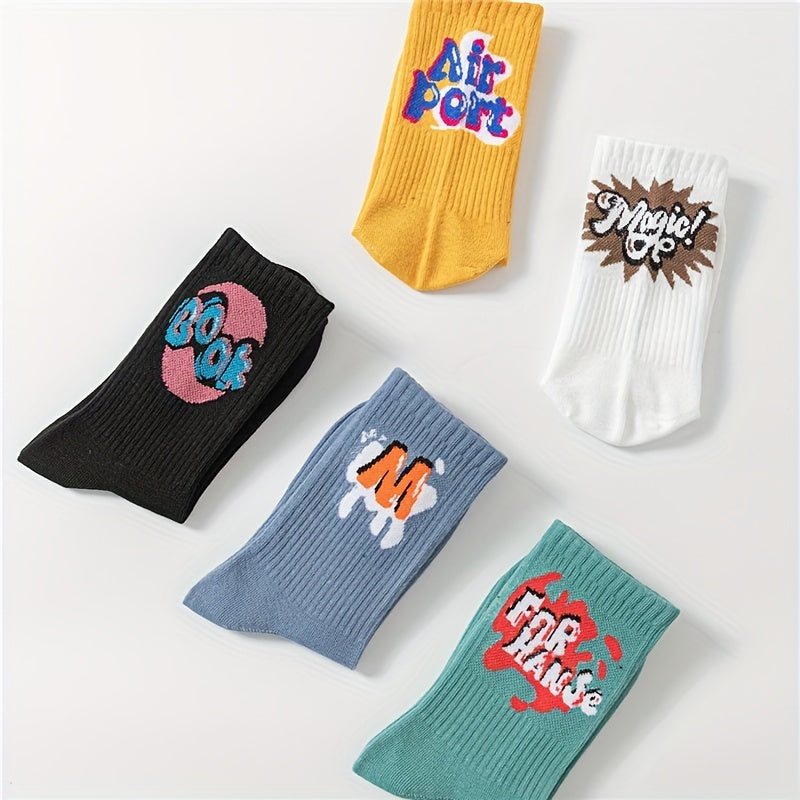 5 Pairs Letter Print Socks Women's Mid Tube Stockings