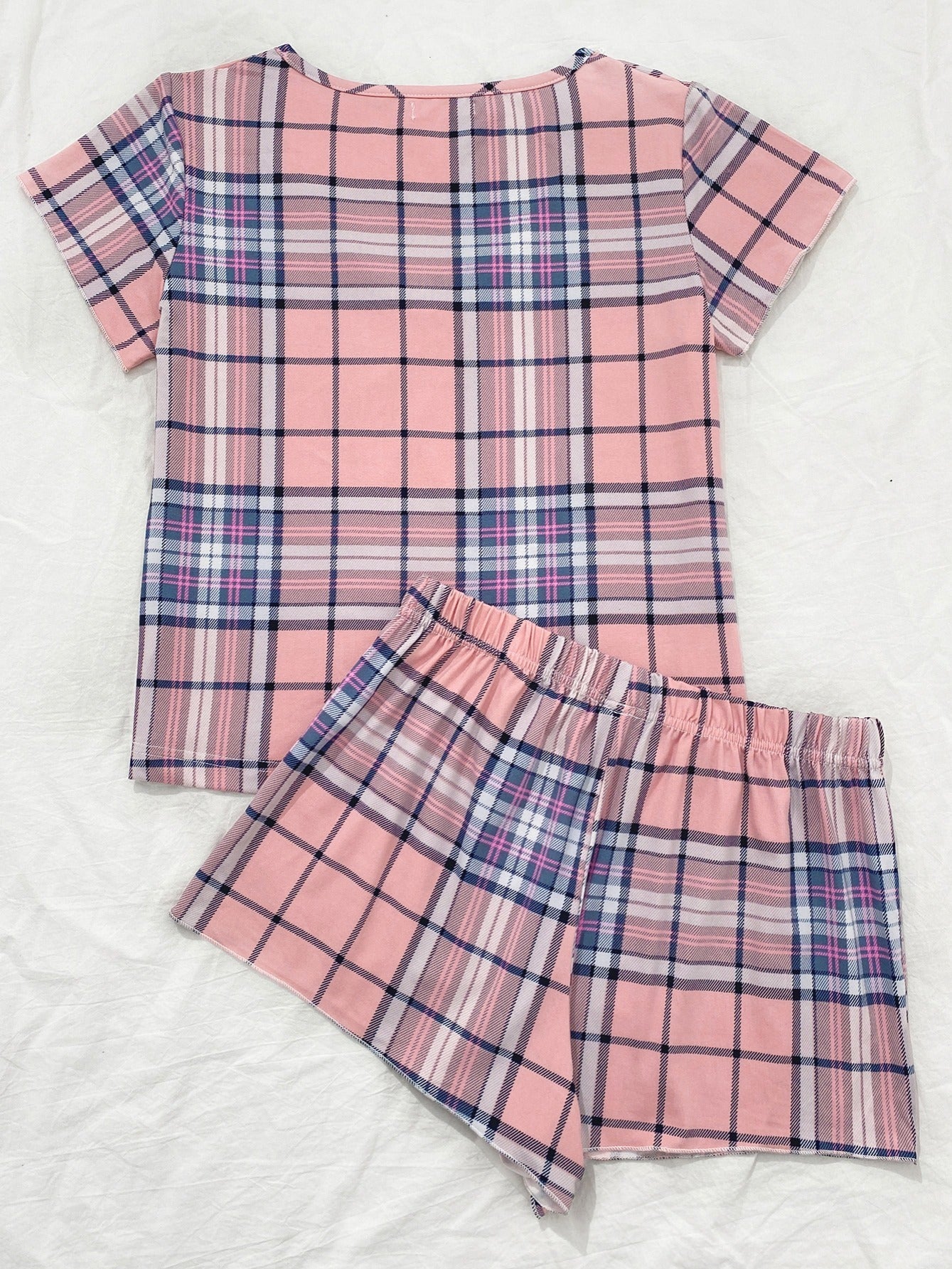 Women's Plaid Lace Trim Pajama Set