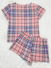 Women's Plaid Lace Trim Pajama Set