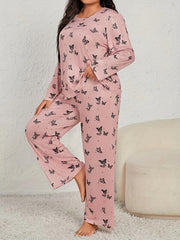  Butterfly Print Pajama Set Long Sleeve Tee & Pants Loungewear