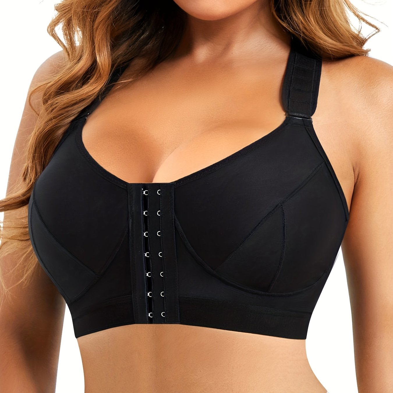 Front Buckle Support Bra with Wide Straps