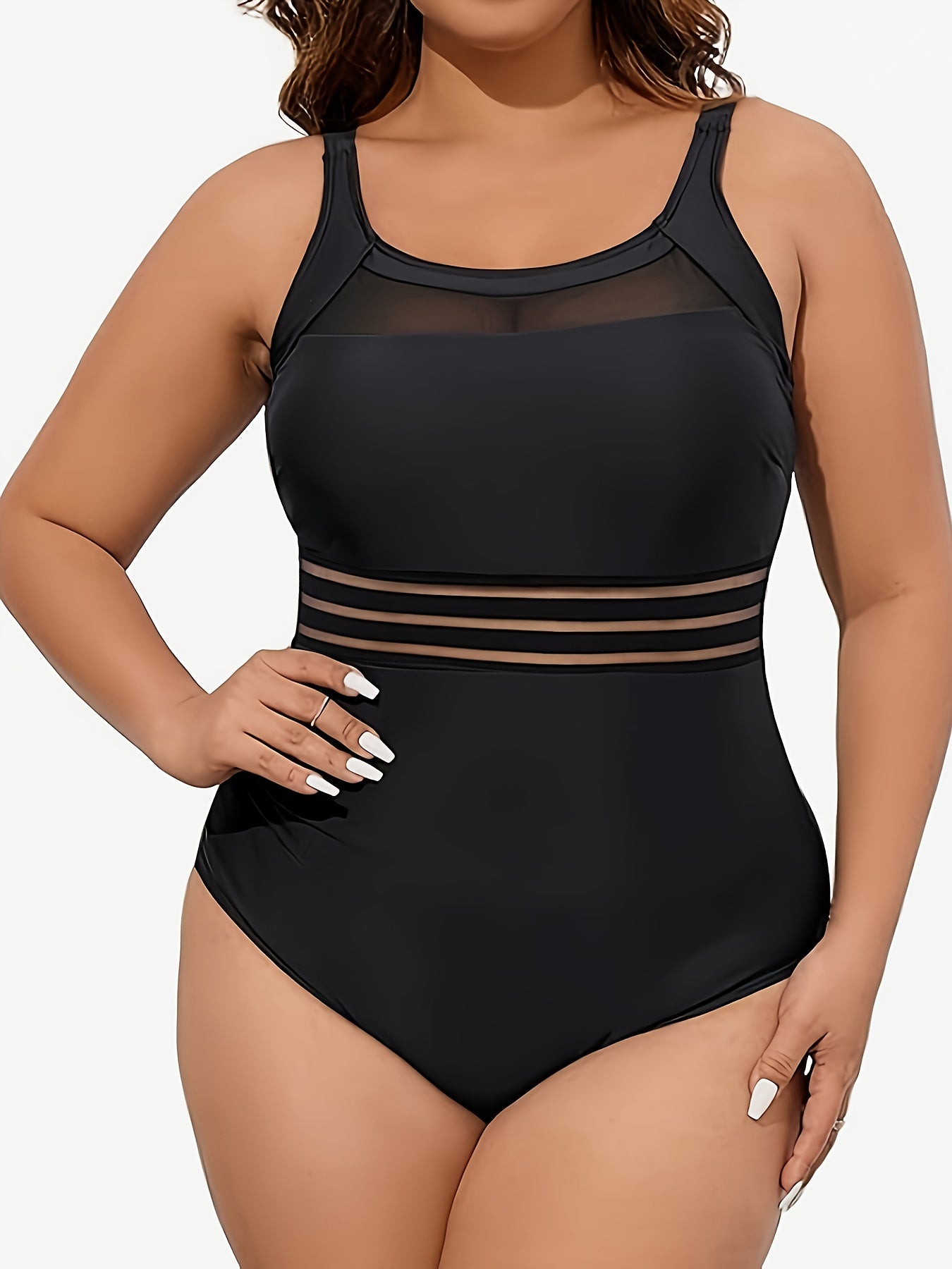  Mesh Striped Swimsuit Slimming One Piece Bathing Suit