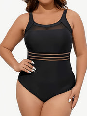  Mesh Striped Swimsuit Slimming One Piece Bathing Suit