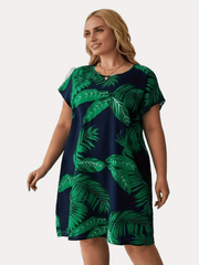  Leaf Print Short Sleeve Loungewear Dress