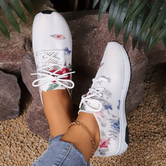 Women's Floral Print Lace Up Sneakers Non slip Walking Shoes