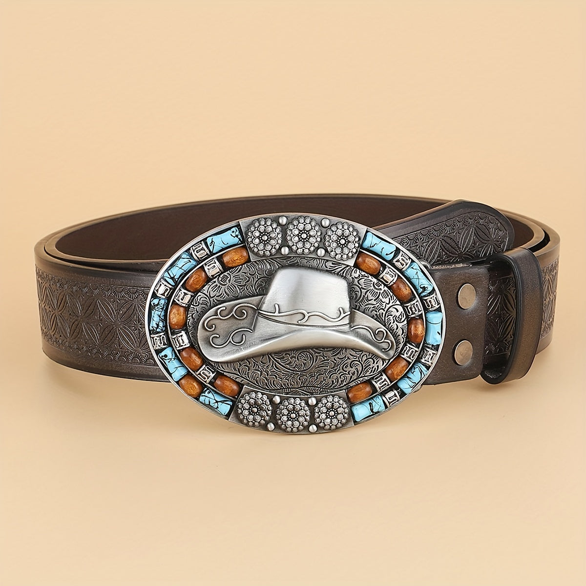 Men's Casual Western Cowboy Hat Pattern Belt Retro Accessory