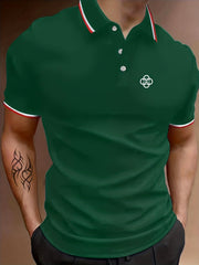 Men's H Polo Shirt Casual Stretch Lapel Button Up Short Sleeve Shirt