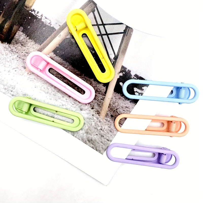 6pcs Candy Duck Billed Clip Hollow Rectangle Metal Hair Clip For Side Hair Bang