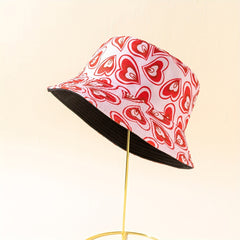 Heart Print Cartoon Bucket Hat Reversible Foldable Basin Hat