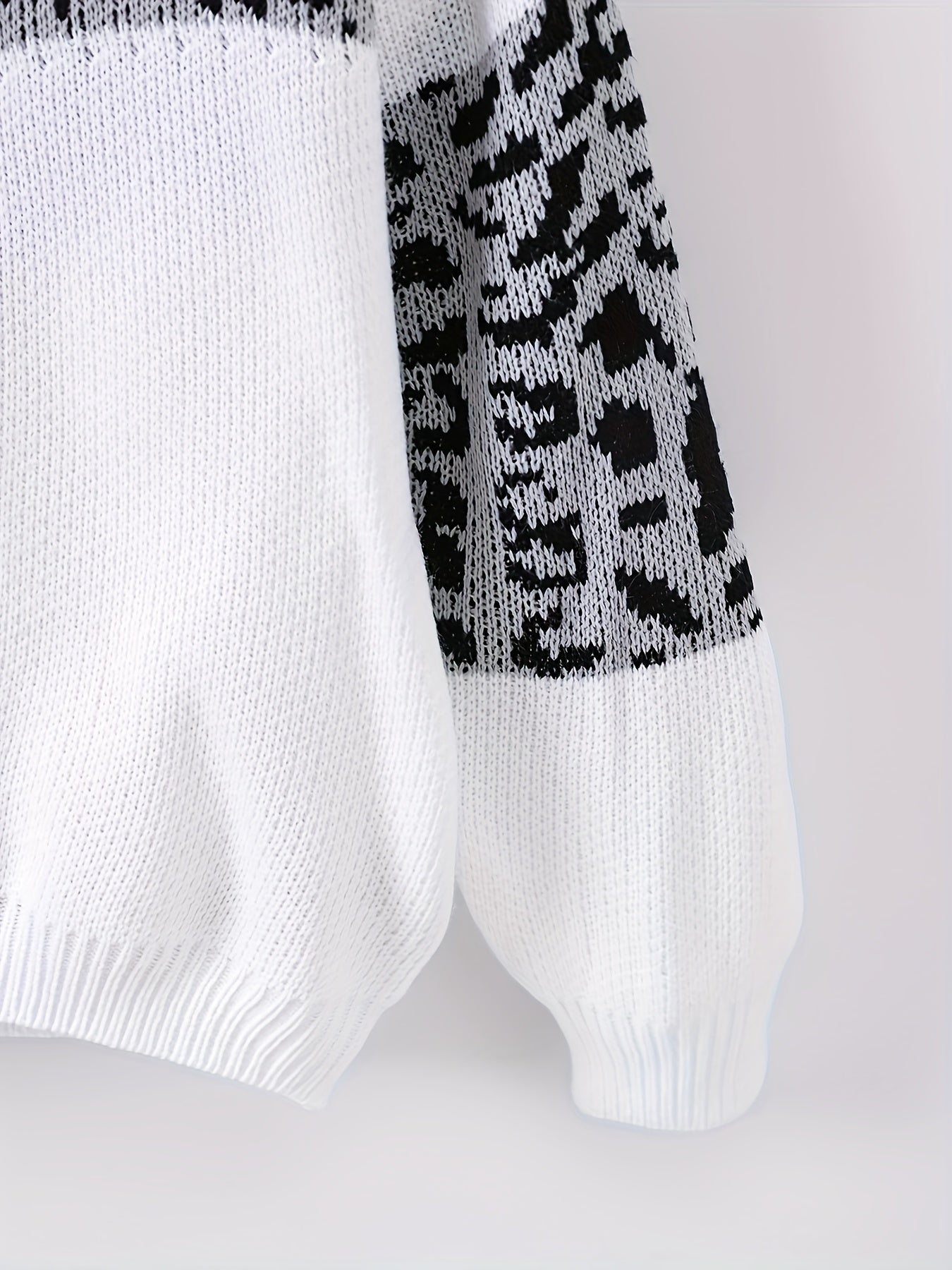  Colorblock Leopard Print V-Neck Sweater